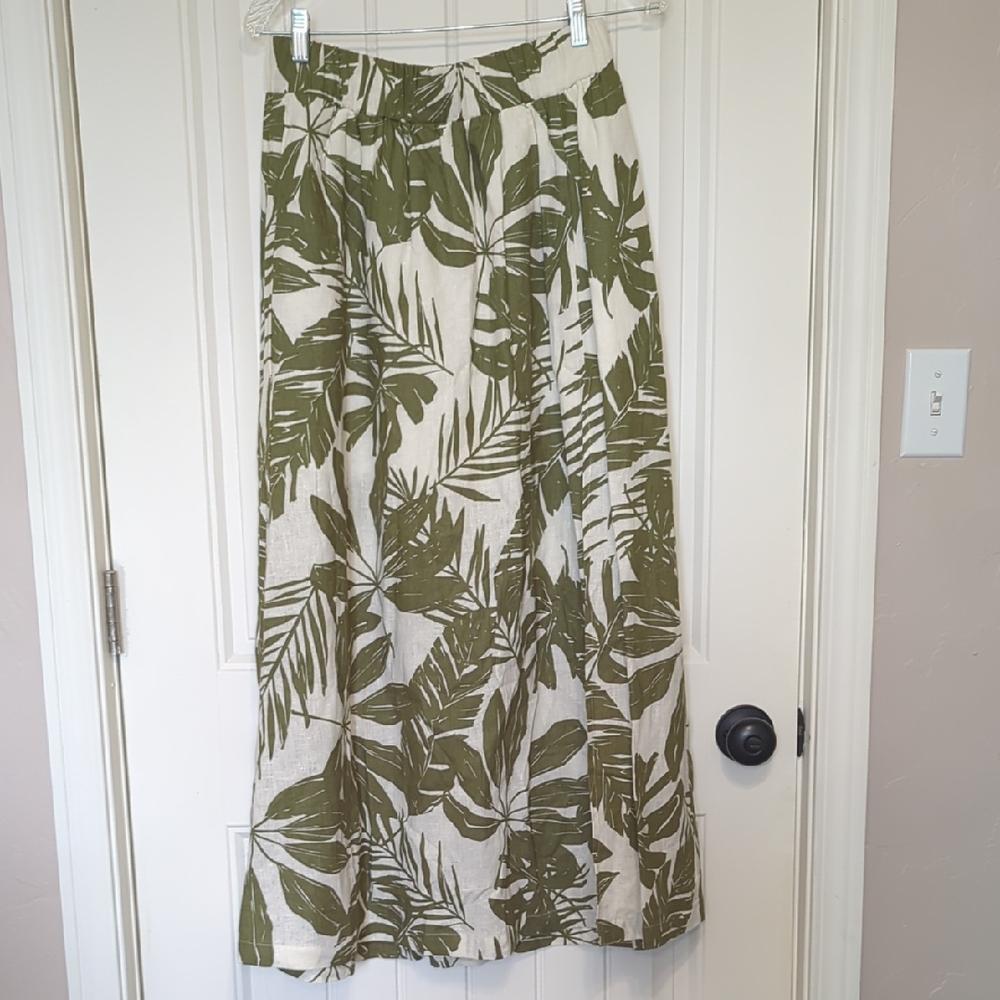 Linen Blend Abercrombie Maxi Skirt, Tropical Print, Size M